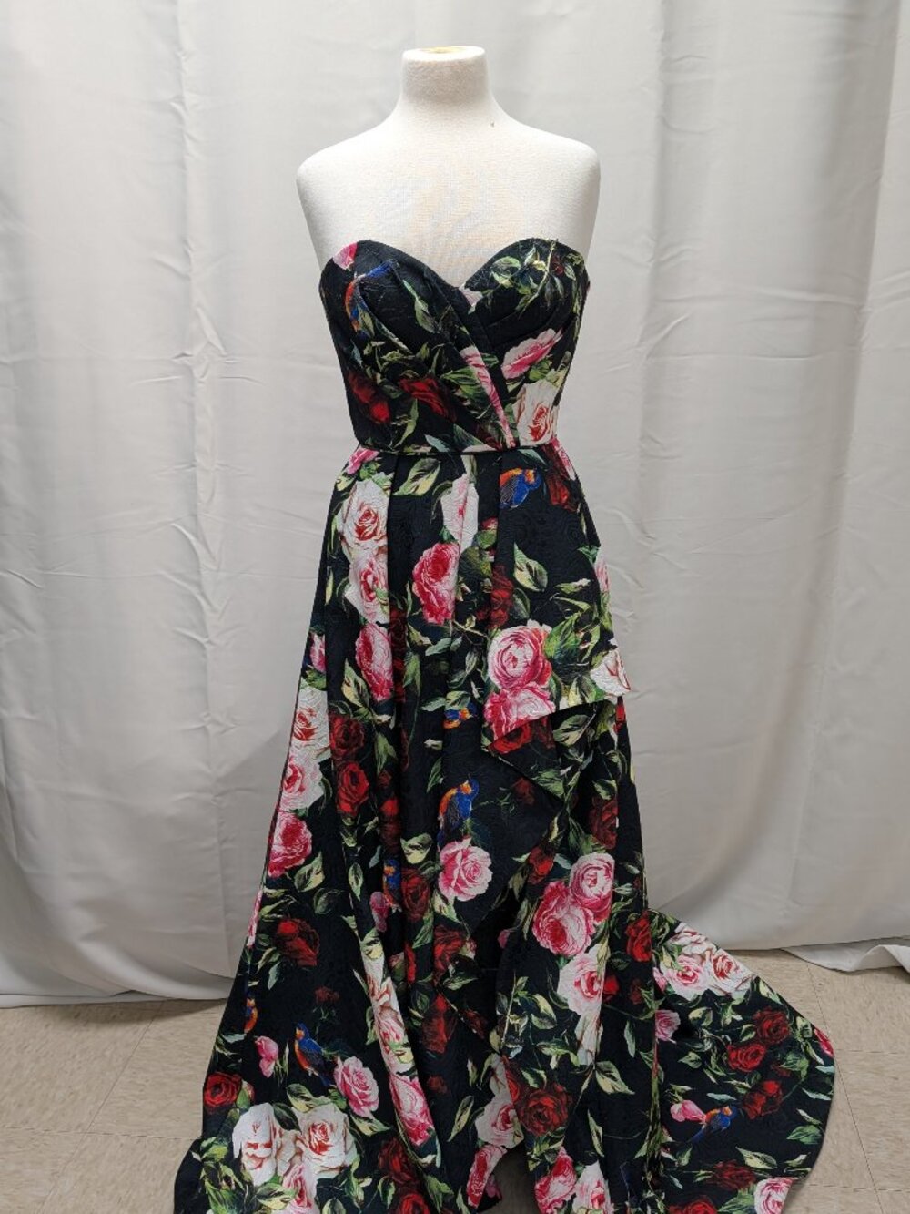NWT Sherri Hill 50963 Black Floral High Low Party Dress Size 2